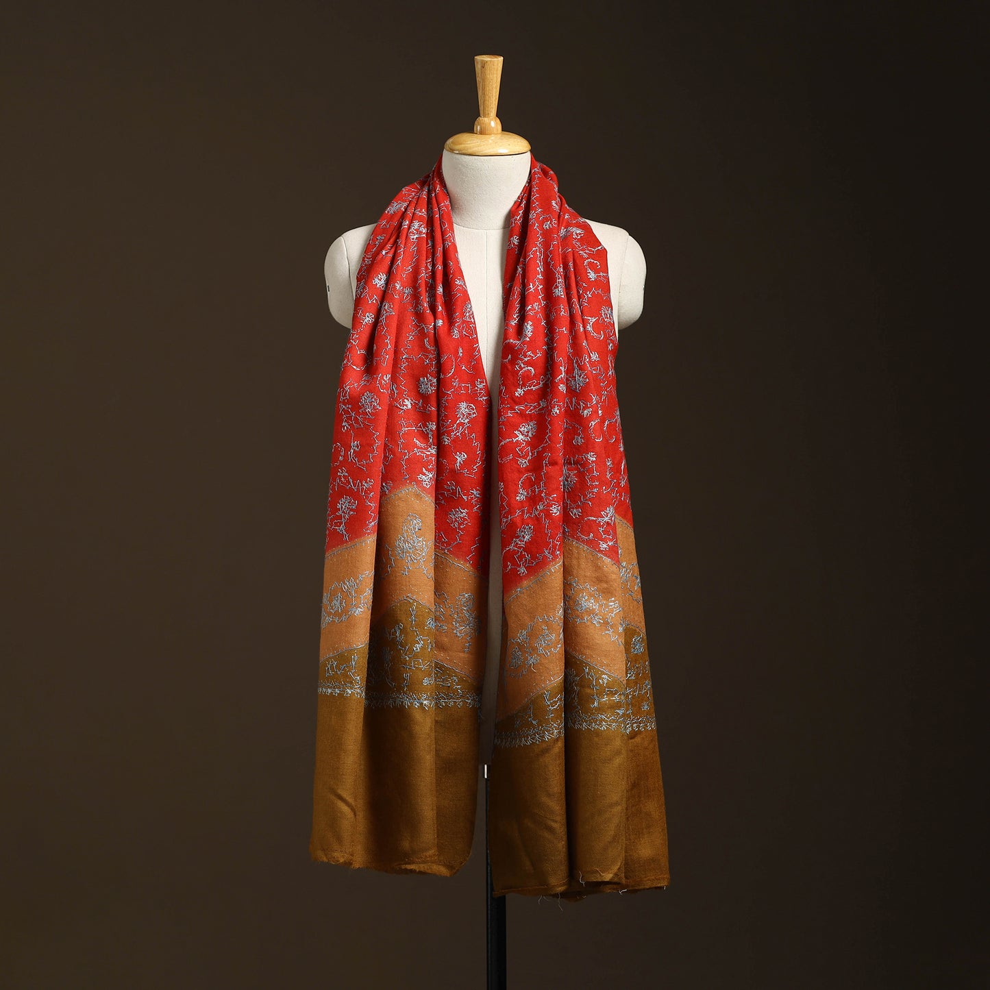 Red - sozni heavy hand embroidery work kashmiri merino wool