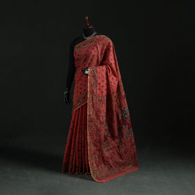 Maroon - Bengal Kantha Hand Embroidery Silk Cotton Chapa Work Saree 53