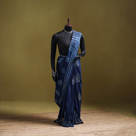 Indigo Bagru Hand Block Print Pure Mul Cotton Ready To Wear Saree 25