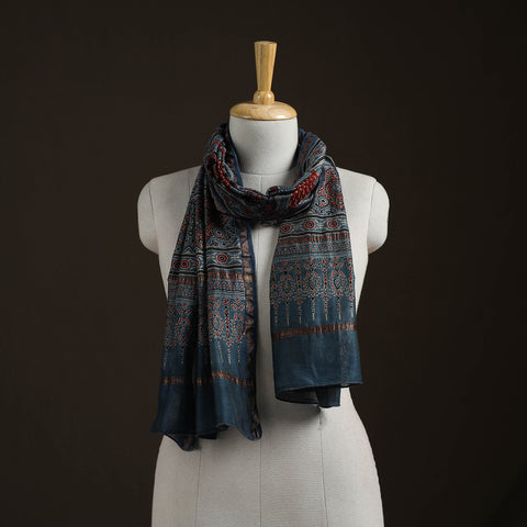 Handloom Chanderi Silk Ajrakh Hand Block Print Natural Dyed Stole 01