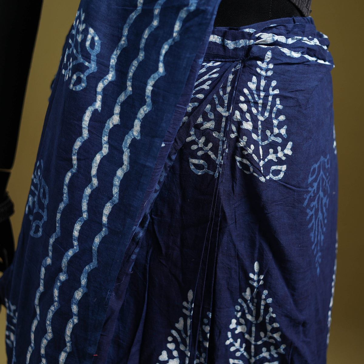 Indigo Bagru Hand Block Print Pure Mul Cotton Ready To Wear Saree 25