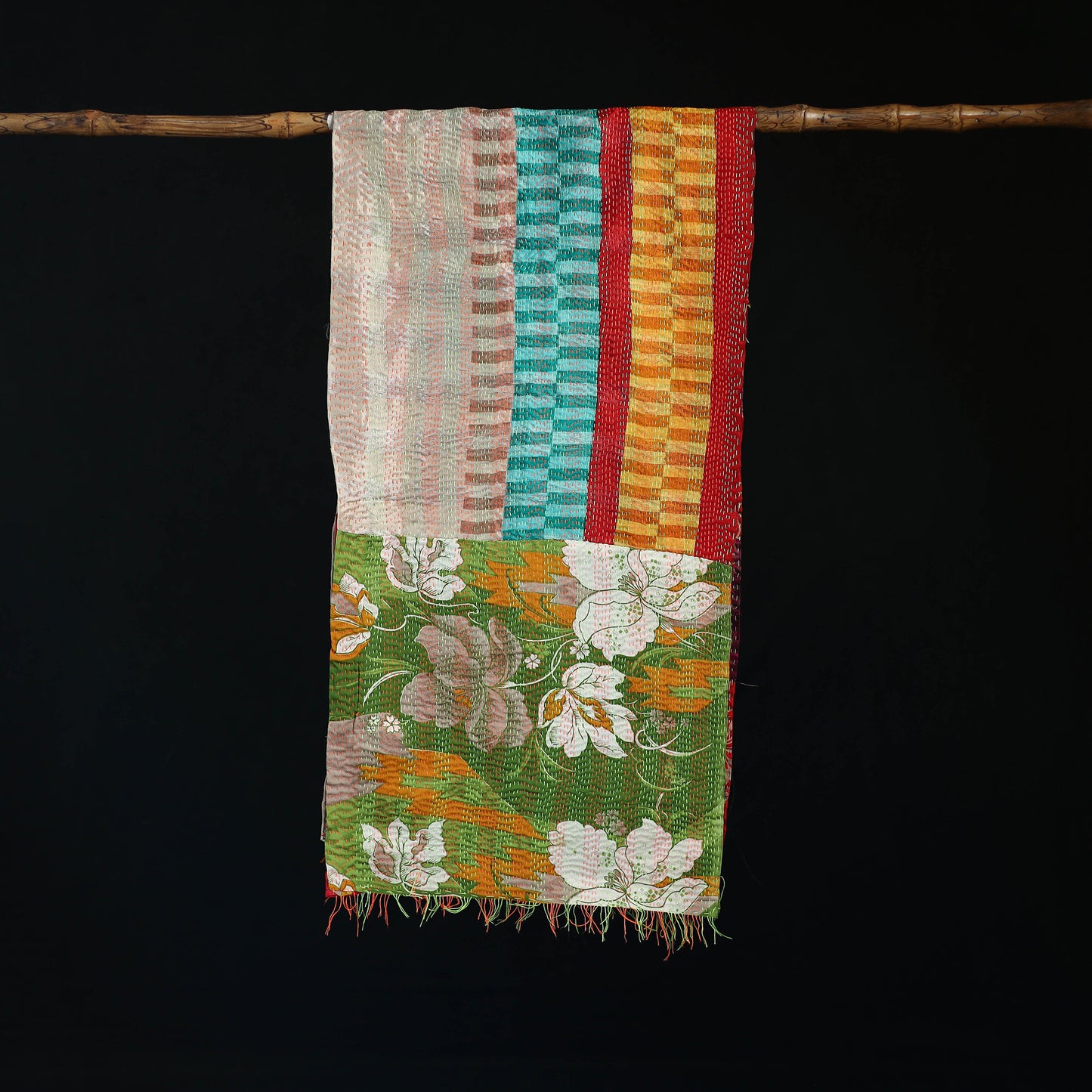 Bengal Kantha Handwork Patchwork Reversible Silk Stole 108