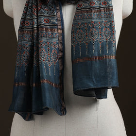Handloom Chanderi Silk Ajrakh Hand Block Print Natural Dyed Stole 01