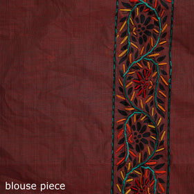Maroon - Bengal Kantha Hand Embroidery Silk Cotton Chapa Work Saree 53