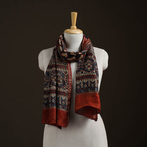 Red - Handloom Chanderi Silk Ajrakh Hand Block Print Natural Dyed Stole 02