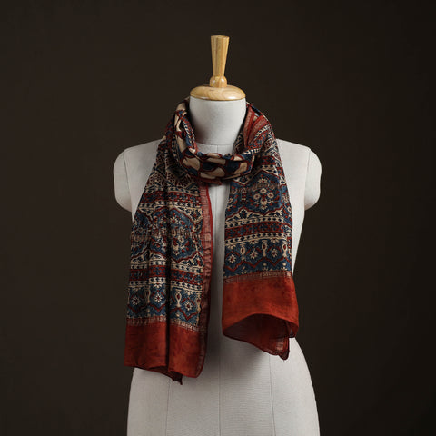 Handloom Chanderi Silk Ajrakh Hand Block Print Natural Dyed Stole 02
