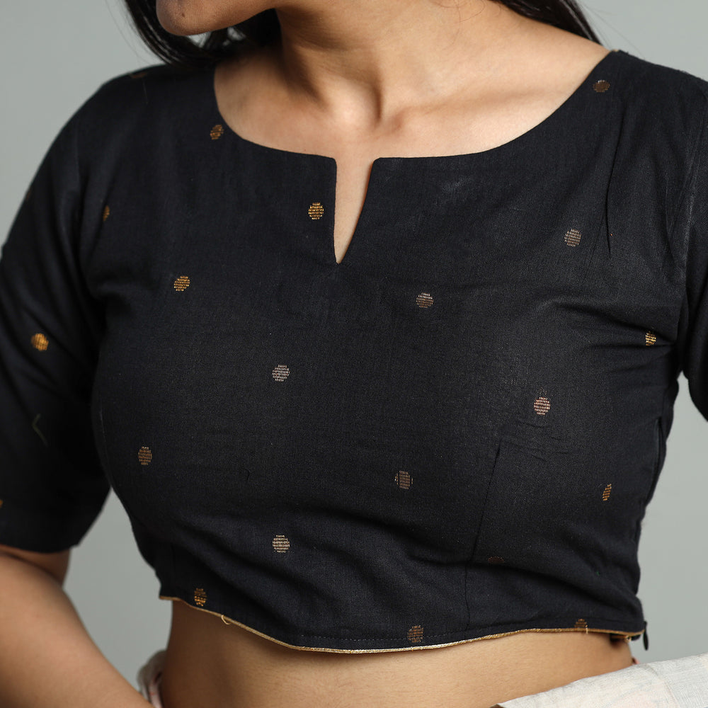 Black - Jacquard Weave Cotton Stitched Blouse 14