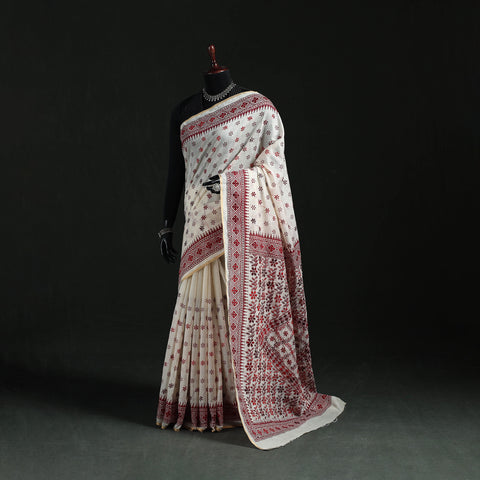 Bengal Kantha Hand Embroidery Silk Cotton Chapa Work Saree 54