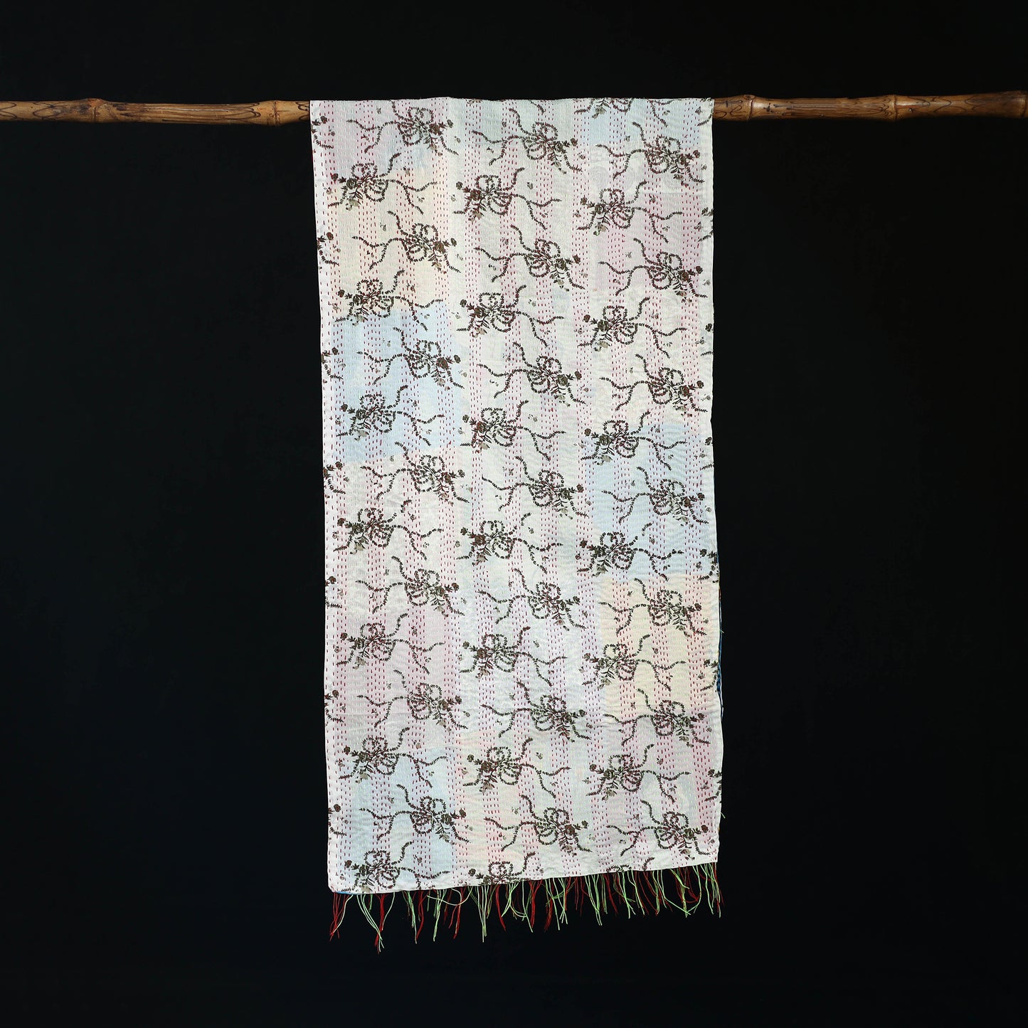 Bengal Kantha Handwork Patchwork Reversible Silk Stole 111