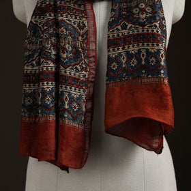 Handloom Chanderi Silk Ajrakh Hand Block Print Natural Dyed Stole 02