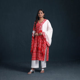Pochampally Ikat Cotton Suit Set with Dupatta for Women 19