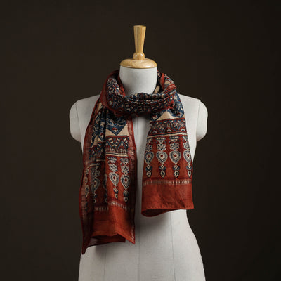 Handloom Chanderi Silk Ajrakh Hand Block Print Natural Dyed Stole 03
