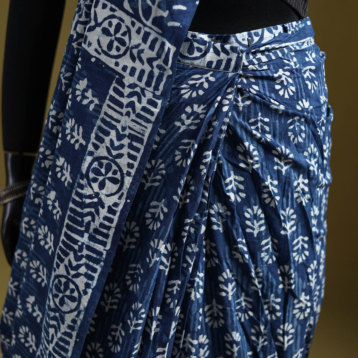 Indigo Bagru Hand Block Print Pure Mul Cotton Ready To Wear Saree 26