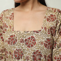 Beige - Pedana Kalamkari Block Printed Cotton Tiered Dress 03