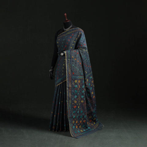 Bengal Kantha Hand Embroidery Silk Cotton Chapa Work Saree 55