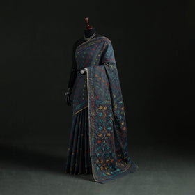 Black - Bengal Kantha Hand Embroidery Silk Cotton Chapa Work Saree 55