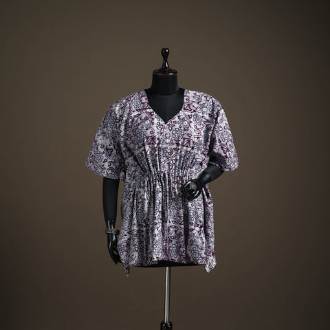 Hand block batik print cotton short kaftan 131 - handcrafted