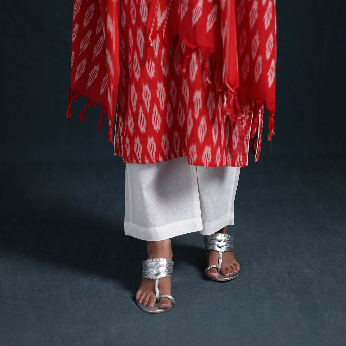 Pochampally Ikat Cotton Suit Set with Dupatta for Women 19
