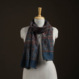 Handloom Chanderi Silk Ajrakh Hand Block Print Natural Dyed Stole 05