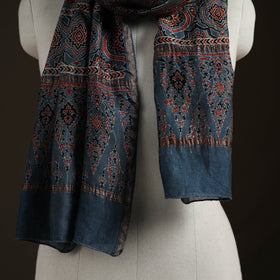 Handloom Chanderi Silk Ajrakh Hand Block Print Natural Dyed Stole 05
