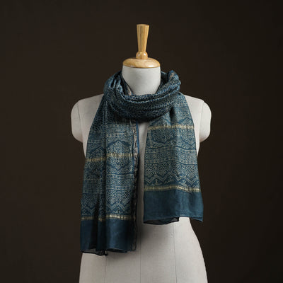 Handloom Chanderi Silk Ajrakh Hand Block Print Natural Dyed Stole 06