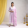 Lace Work Light Lavender Plain Cotton Anarkali Kurta with Dupatta Set