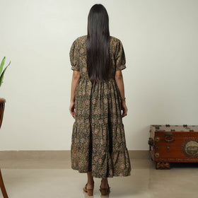 Brown - Kalamkari Block Printed Cotton Tiered Dress 11