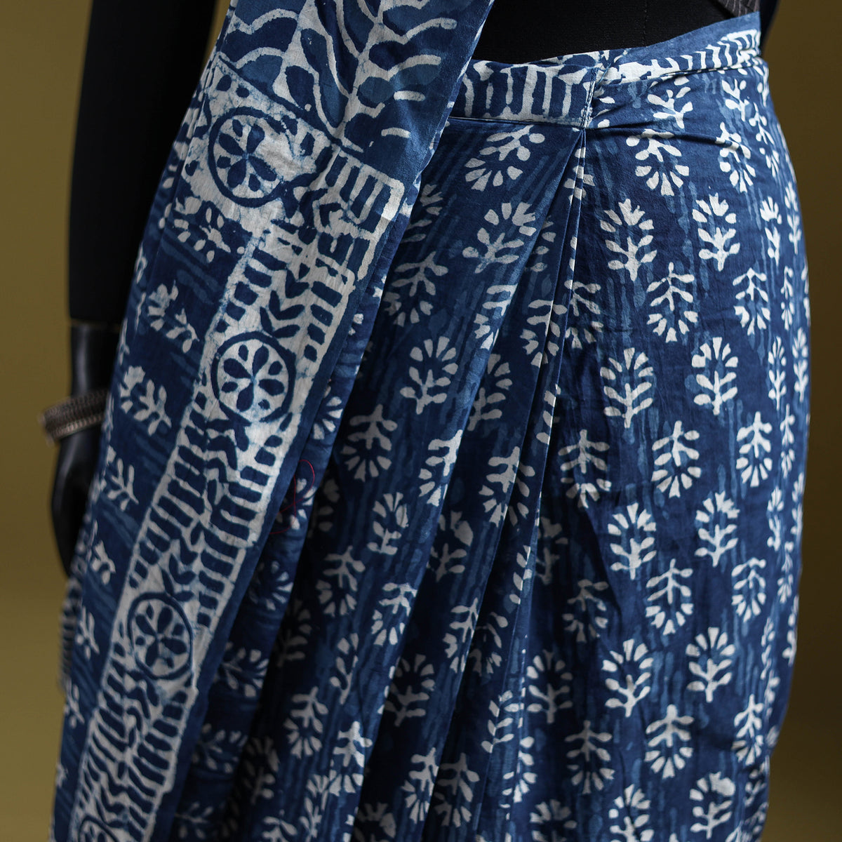 Indigo Bagru Hand Block Print Pure Mul Cotton Ready To Wear Saree 27