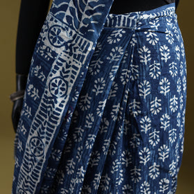 Indigo Bagru Hand Block Print Pure Mul Cotton Ready To Wear Saree 27