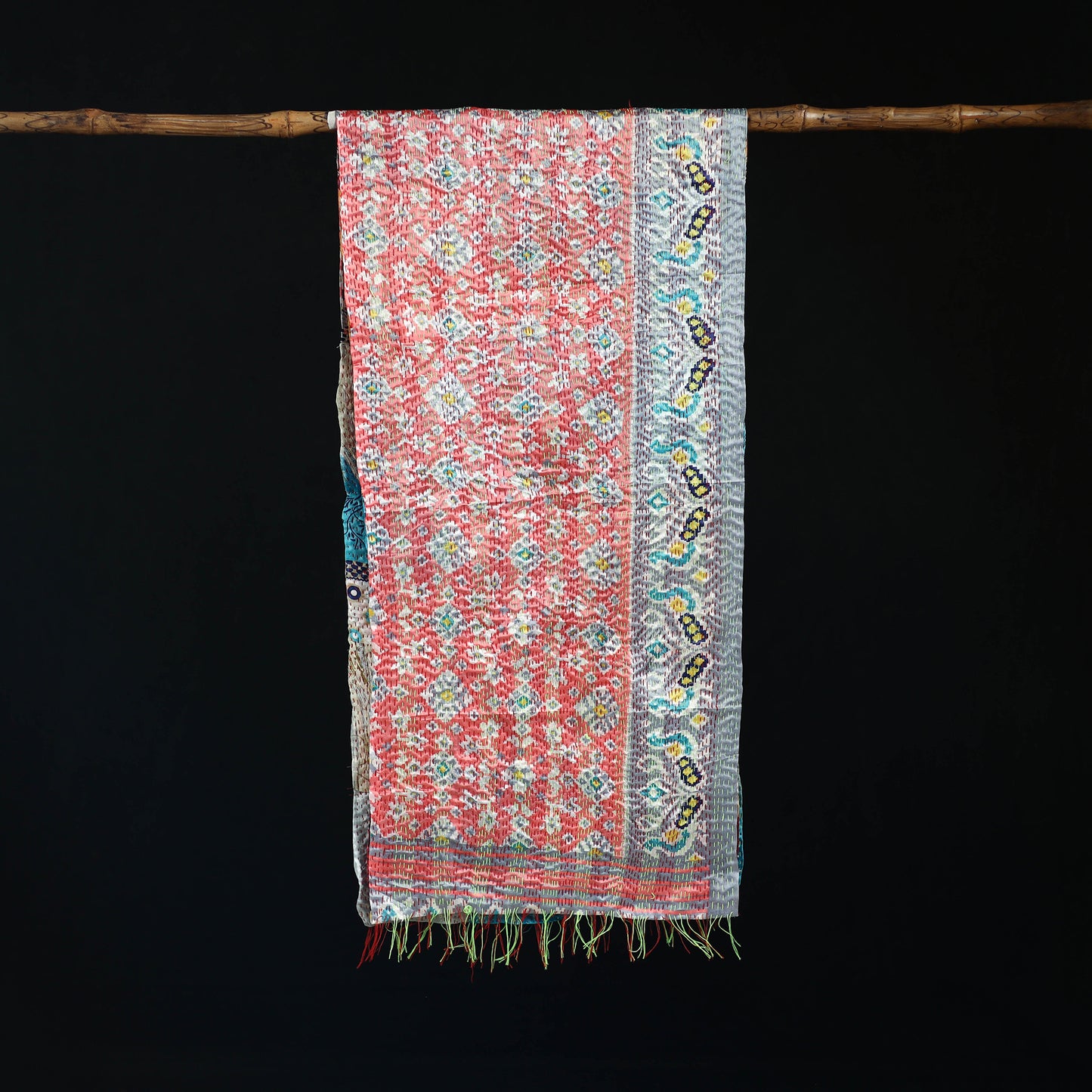 Bengal Kantha Handwork Patchwork Reversible Silk Stole 98