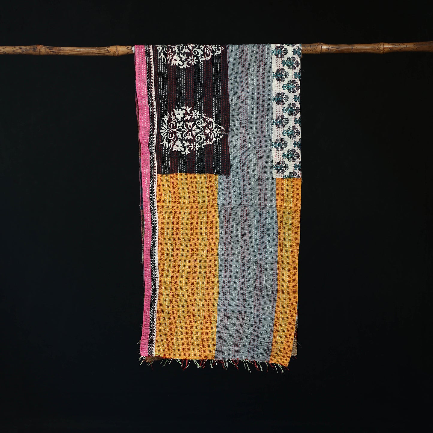 Bengal Kantha Handwork Patchwork Reversible Silk Stole 97