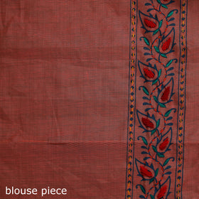 Peach - Bengal Kantha Hand Embroidery Silk Cotton Chapa Work Saree 56