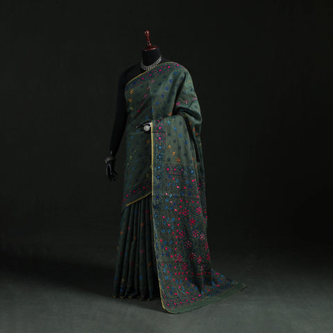 Bengal Kantha Hand Embroidery Silk Cotton Chapa Work Saree 57