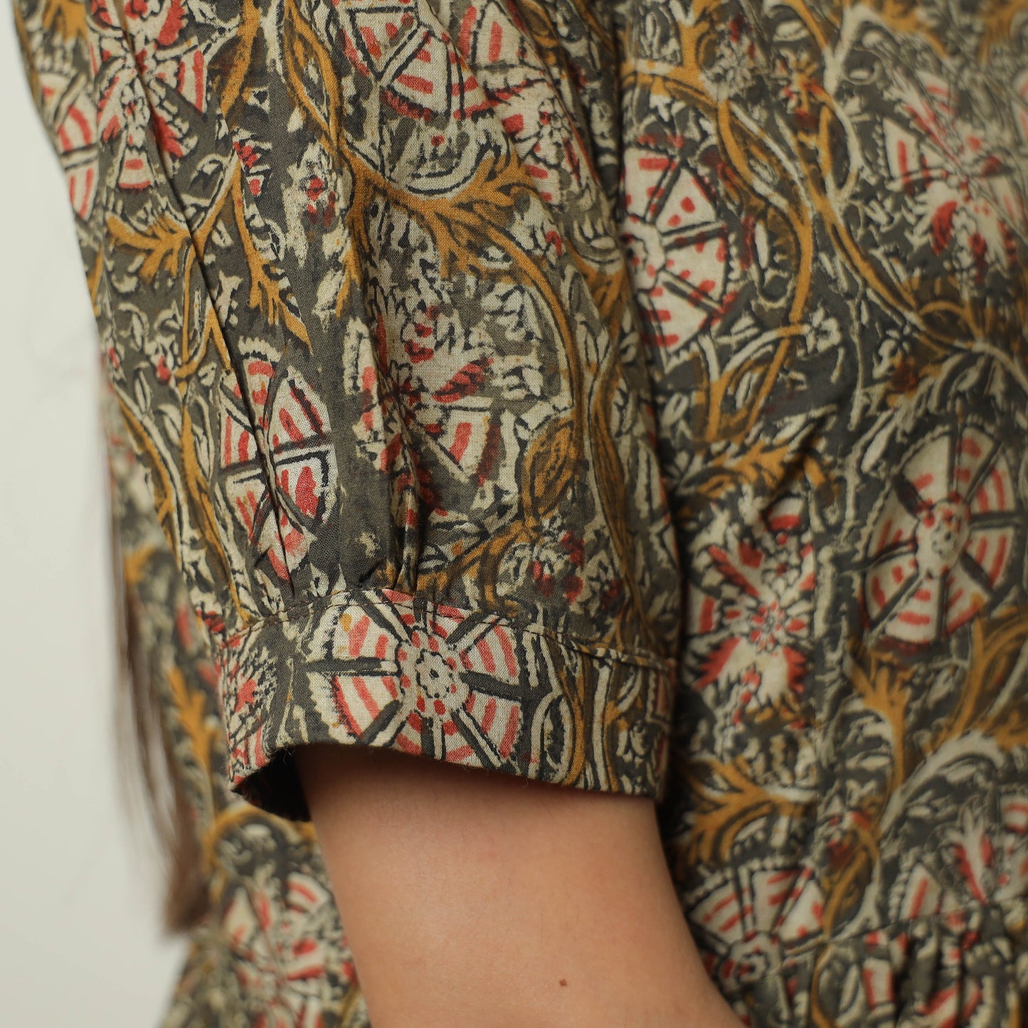 Brown - Kalamkari Block Printed Cotton Tiered Dress 11