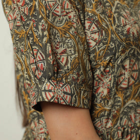 Brown - Kalamkari Block Printed Cotton Tiered Dress 11
