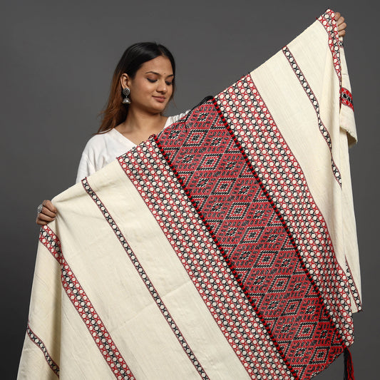 Beige - Assamese Gero Design Mising Eri Silk Handloom Shawl cum Stole