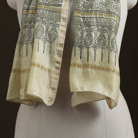 Handloom Chanderi Silk Ajrakh Hand Block Print Natural Dyed Stole 08