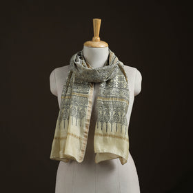 Handloom Chanderi Silk Ajrakh Hand Block Print Natural Dyed Stole 08