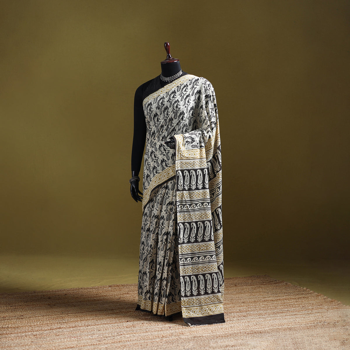 Bagru Hand Block Print Pure Mul Cotton Ready To Wear Saree 31