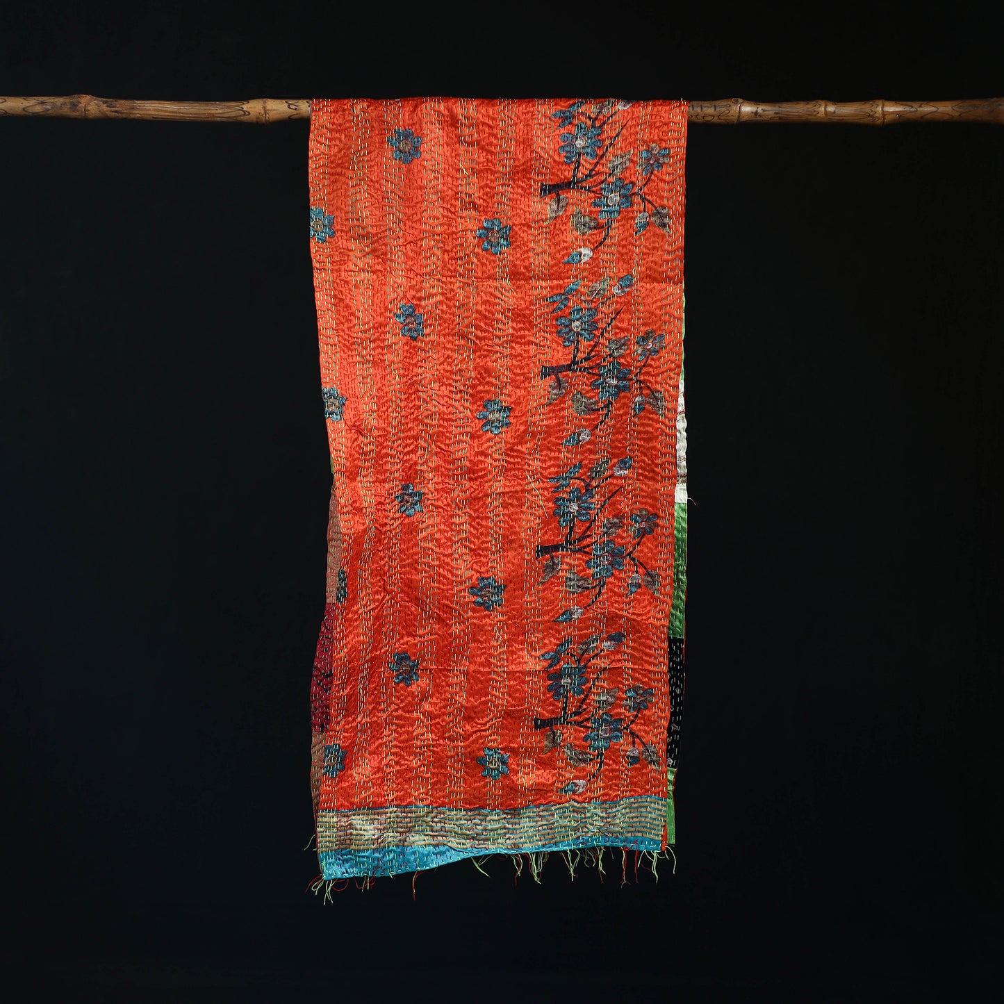 Bengal Kantha Handwork Patchwork Reversible Silk Stole 91