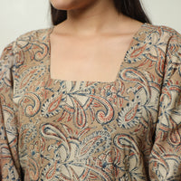 Brown - Kalamkari Block Printed Cotton Tiered Dress 09