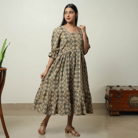 Buy Kalamkari Block Printed Cotton Tiered Dress 08 Online at iTokri.com