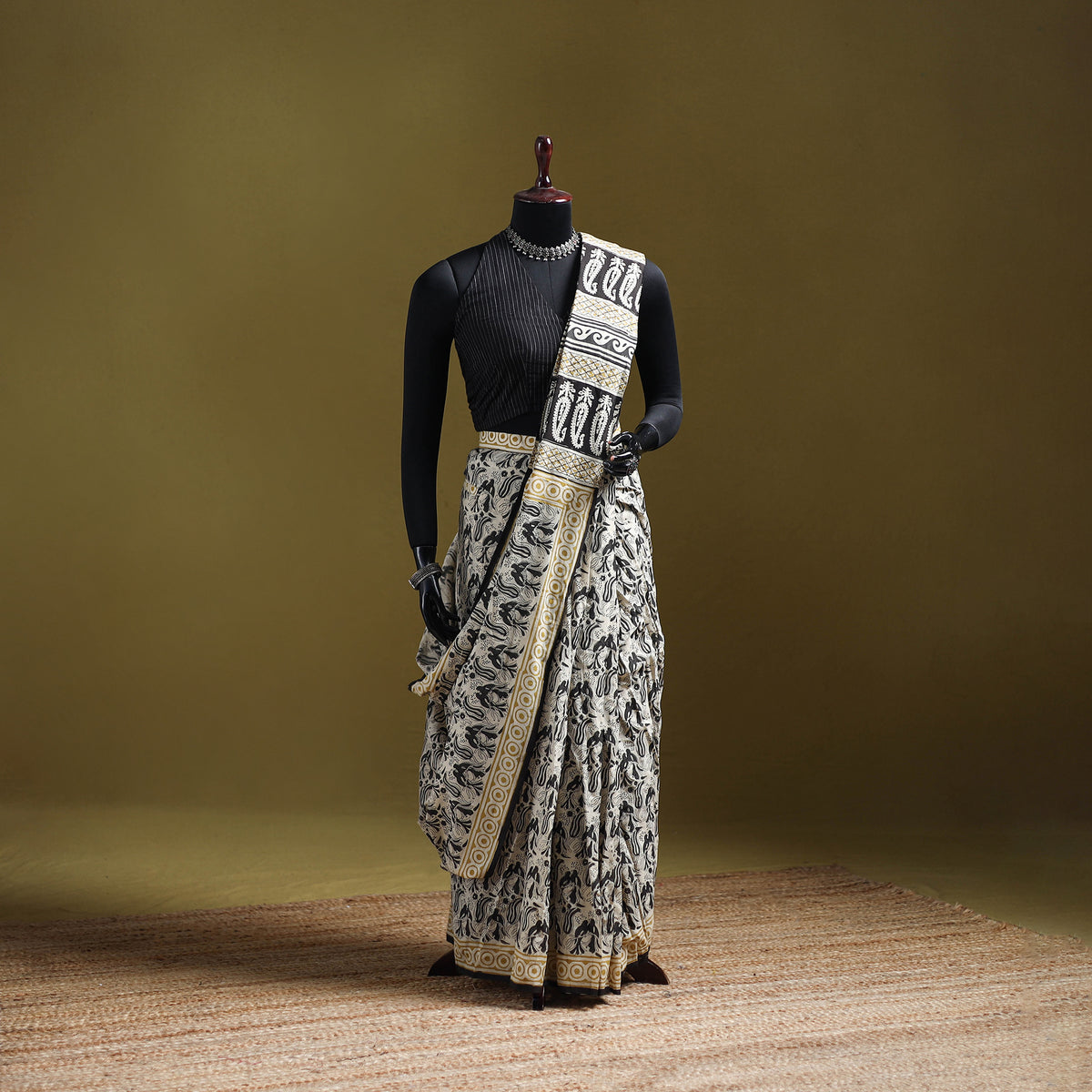 Bagru Hand Block Print Pure Mul Cotton Ready To Wear Saree 31
