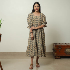 Buy Kalamkari Block Printed Cotton Tiered Dress 08 Online at iTokri.com