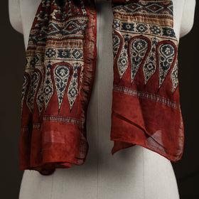 Handloom Chanderi Silk Ajrakh Hand Block Print Natural Dyed Stole 09
