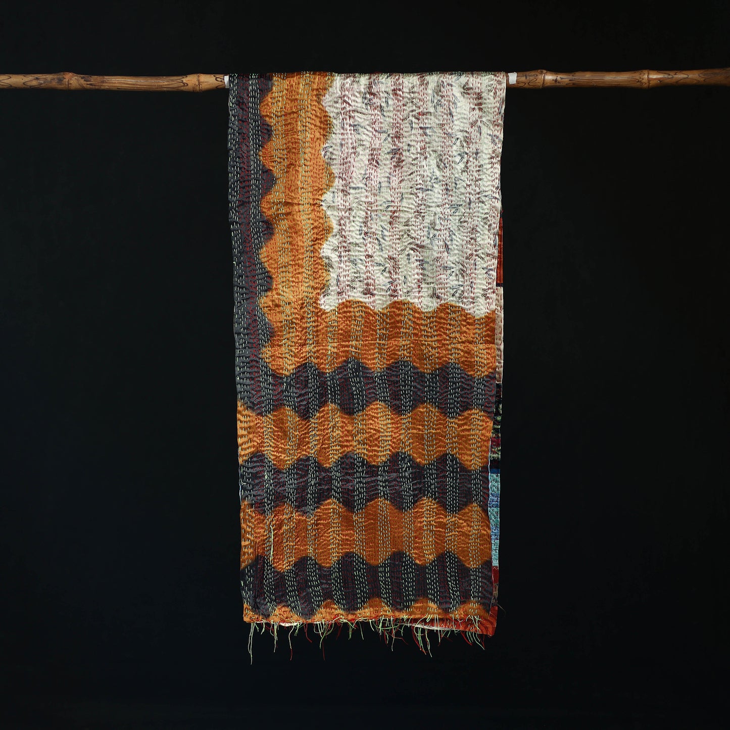Bengal Kantha Handwork Patchwork Reversible Silk Stole 86