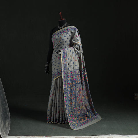 Bengal Kantha Hand Embroidery Silk Cotton Chapa Work Saree 59