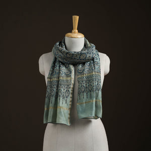 Green - Handloom Chanderi Silk Ajrakh Hand Block Print Natural Dyed Stole 10