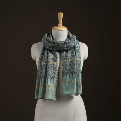 Handloom Chanderi Silk Ajrakh Hand Block Print Natural Dyed Stole 10