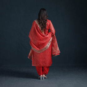 Gota Work Zari Checks Kota Doria Silk Suit Set with Dupatta for Women 29